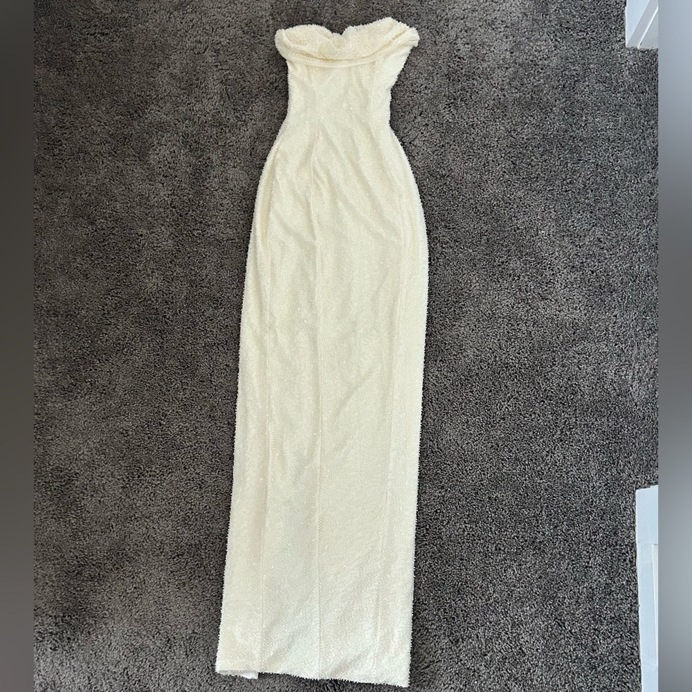 Embellished bandeau maxi white dress